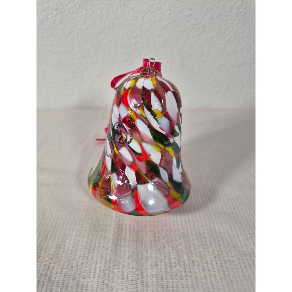 Zorza Art Glass Bell Ornament Confetti Splatter Multicolor Christmas Decor